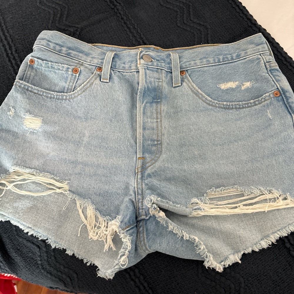 Distressed Light Blue Denim Shorts